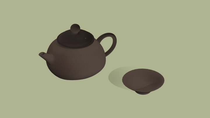 black clay teapot and cup 3D Model