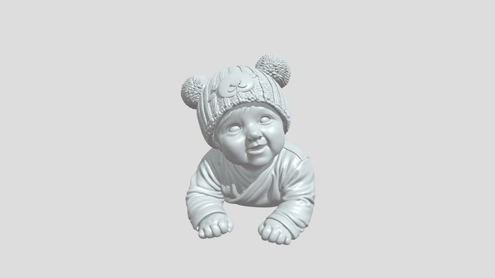 Baby in blue bear hat lying on blanket 3D Model