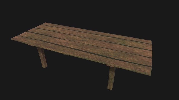Wooden Long-Table 3D Model