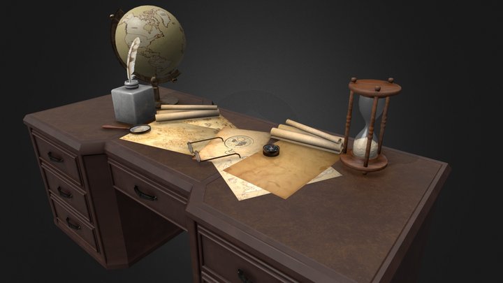 Archaeology Assets with Victorian Desk 3D Model