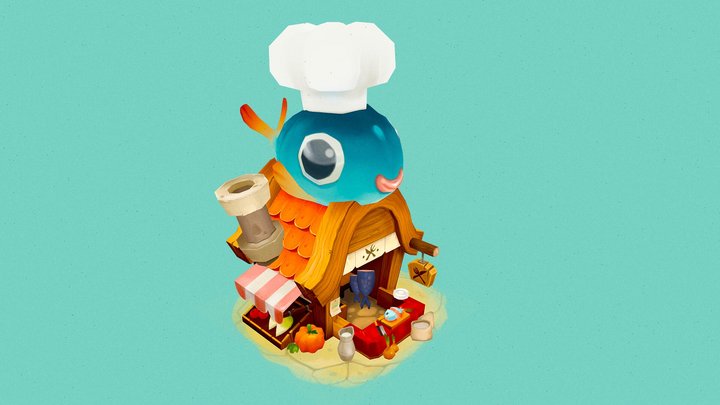 Fish shop building 3D Model