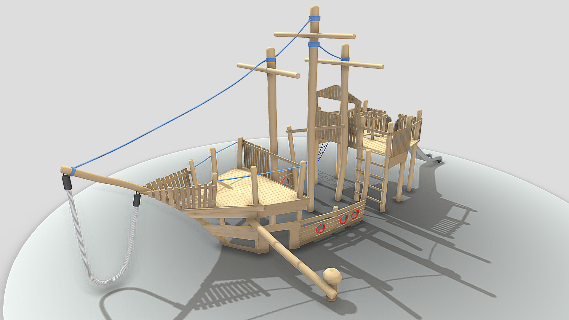 3D model Playground Wood Ship (wip-4) - This is a 3D model of the Playground Wood Ship (wip-4). The 3D model is about a wooden structure with a slide.
