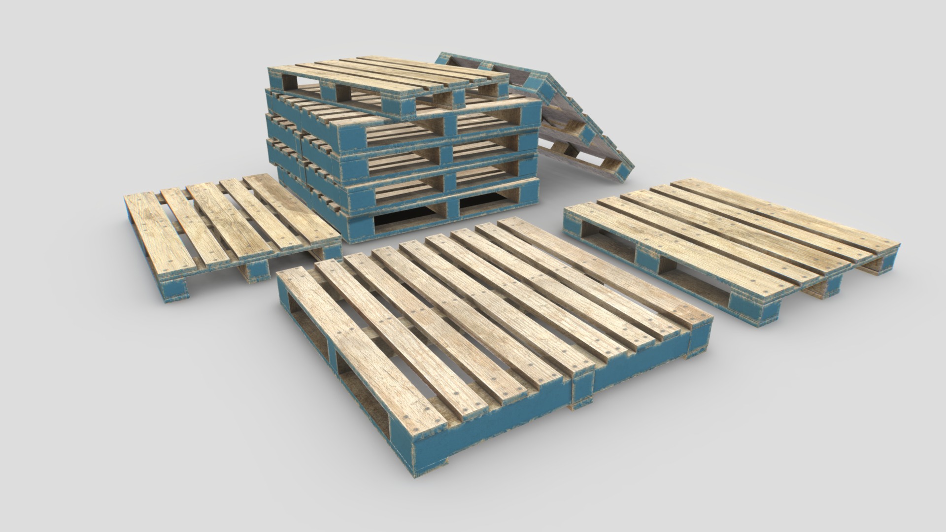 3D model Industrial Wooden Pallet 1 - This is a 3D model of the Industrial Wooden Pallet 1. The 3D model is about a group of wooden boxes.