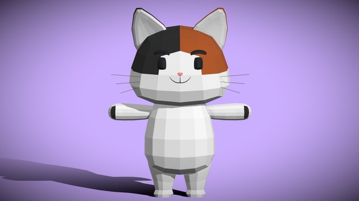 Simple Cat Low Poly T-pose 3D Model