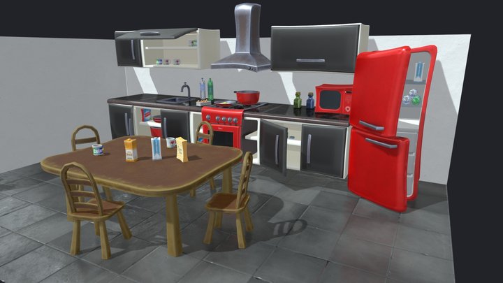 Stylized Kitchen Furniture 3D Model