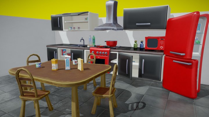 Stylized Kitchen Furniture 3D Model
