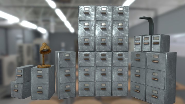 Office box and lamp 3D Model