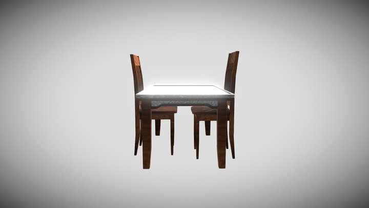 Glass Dining Table With Wooden Chairs 3D Model
