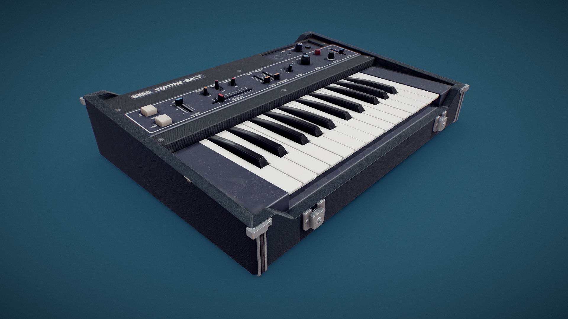 3D model KORG Synthe-Bass Retro Synthesizer - This is a 3D model of the KORG Synthe-Bass Retro Synthesizer. The 3D model is about a black and white keyboard.