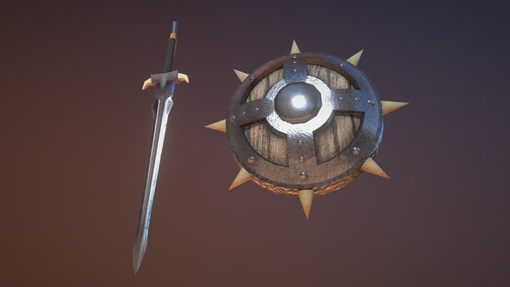 Battle Sword Spiked Buckler 3D Model