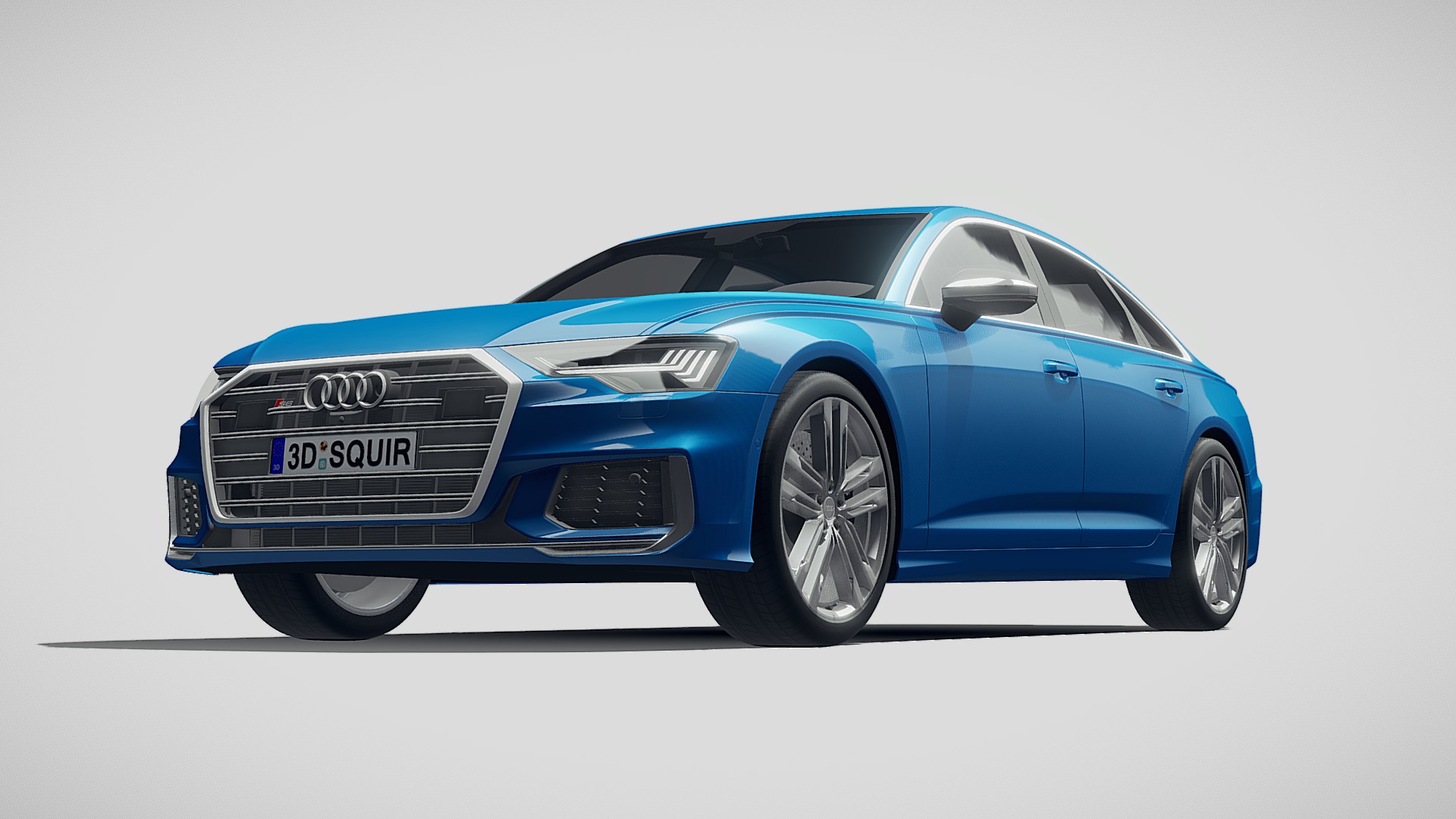 3D model Audi S6 2020 - This is a 3D model of the Audi S6 2020. The 3D model is about a blue car with a white background.