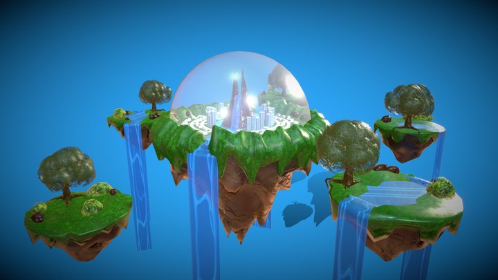 Diorama Floating Island Dome City Sci Future 3D Model