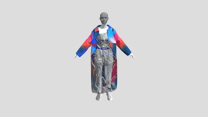 Blue Digital Coat ophelica 3D Model