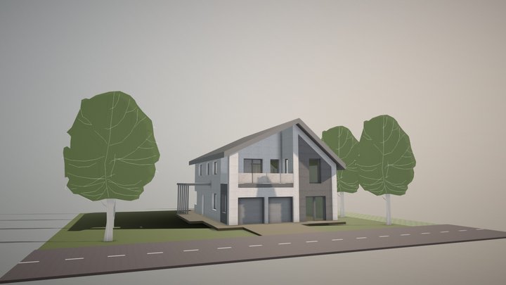 Asymmetric Roof House Design 3D Model