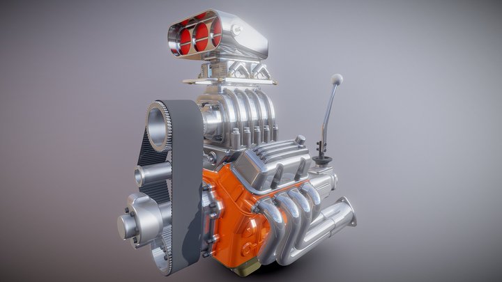 Cartoon V8 HotRod engine 3D Model