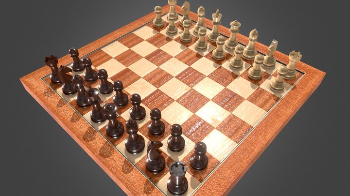 Handmade Wooden Chess Set - Detailed Low-poly