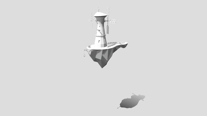 Gorillaz Flying Island Windmill ANIMATED 3D Model