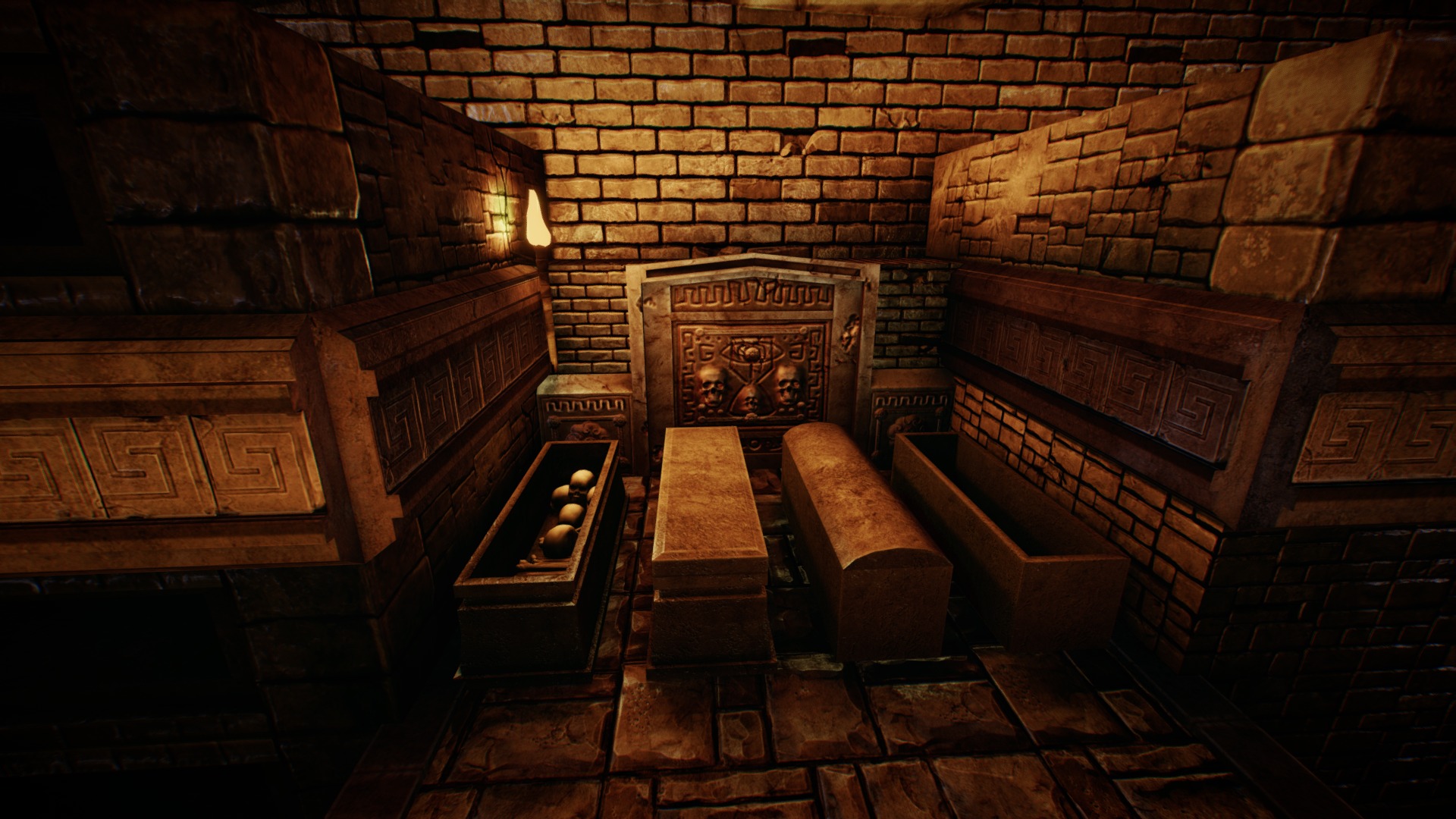 3D model Modular Dungeon Pack – Catacomb_Level1 - This is a 3D model of the Modular Dungeon Pack - Catacomb_Level1. The 3D model is about a room with wood benches.