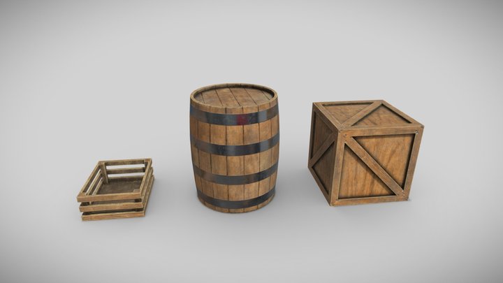 Storage Items - Barrel, Crates (low poly) – Free 3D Model STL