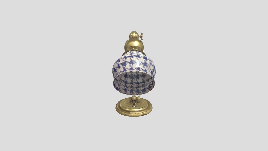 Bulbous 1920s Lamp Dappled Blue Shade