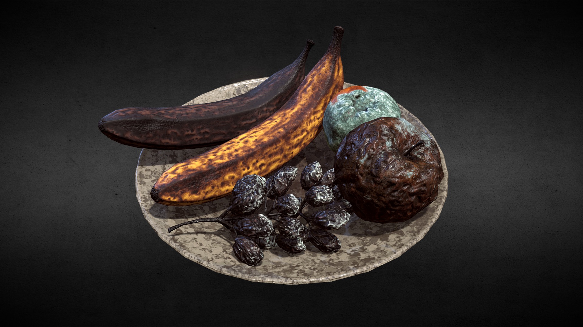 3D model Rotten Fruit - This is a 3D model of the Rotten Fruit. The 3D model is about a banana and some fruit.