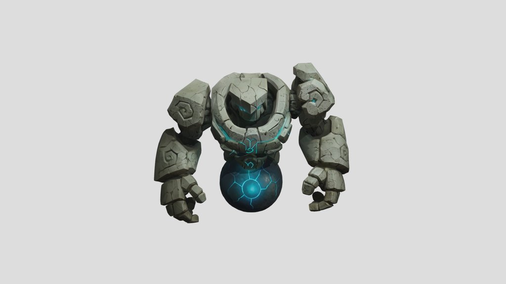 Stone golem with glowing blue runes and orb