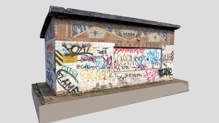 railway scales cabin with graffiti 3D Model