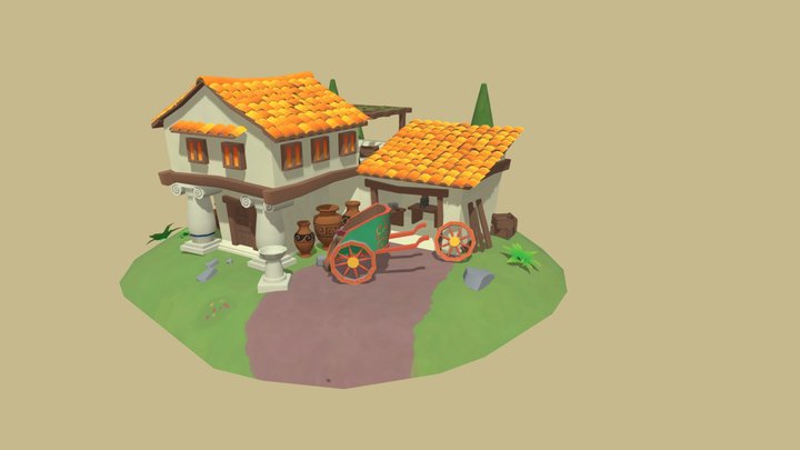 ancient Greek chariot workshop 3D Model