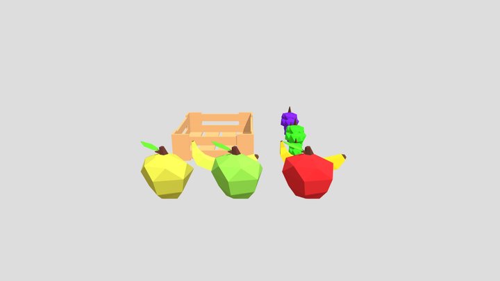 Low Poly Fruit Pack (Apple,Banana,Grapes,) 3D Model