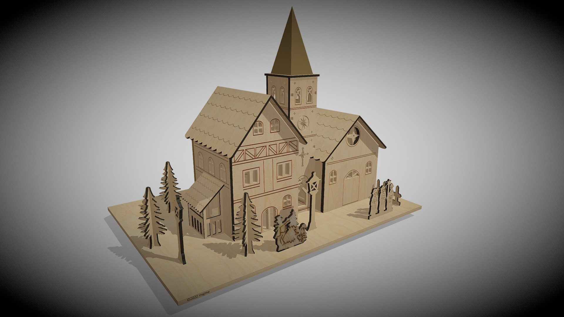 Wooden Christmas Village - 3D model by majme [6edc228] - Sketchfab