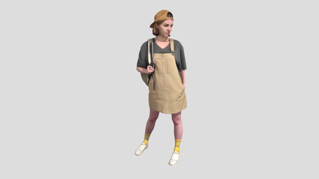 Girl In Jumpsuit Dress With Backpack
