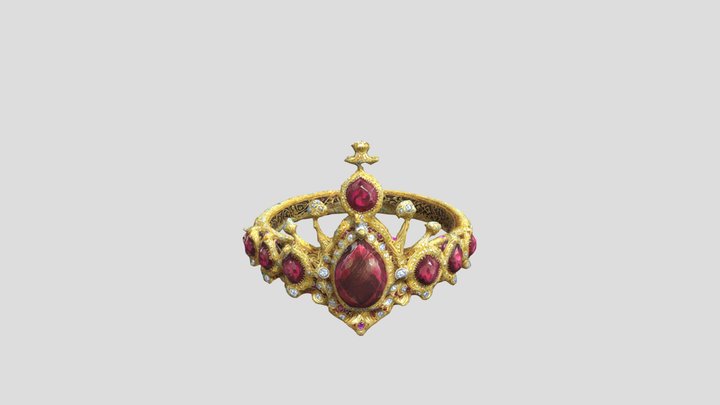 A gold Crown with red gemstones 3D Model
