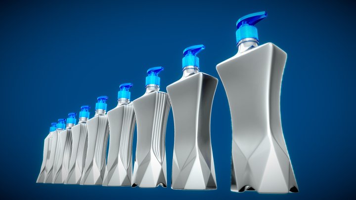 Liquid Dishwash Container 9 Options 3D Model