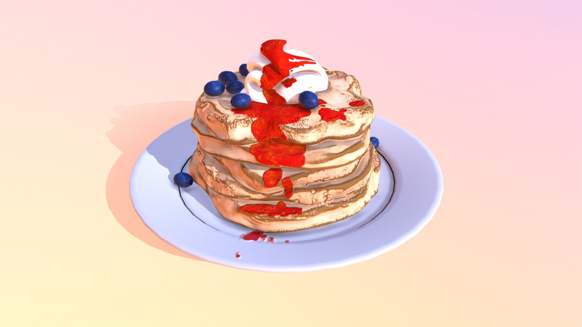 3D model Pancakes - This is a 3D model of the Pancakes. The 3D model is about a stack of pancakes with blueberries on top.