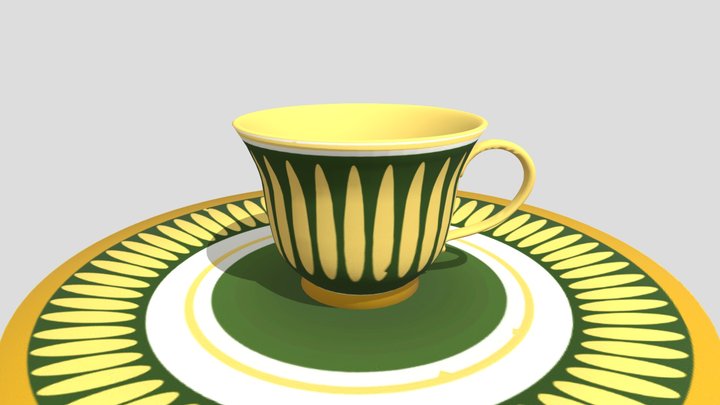 Sunflower Pattern Plate and Teacup 3D Model