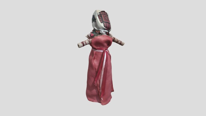 Female doll made of red and white fabric 3D Model