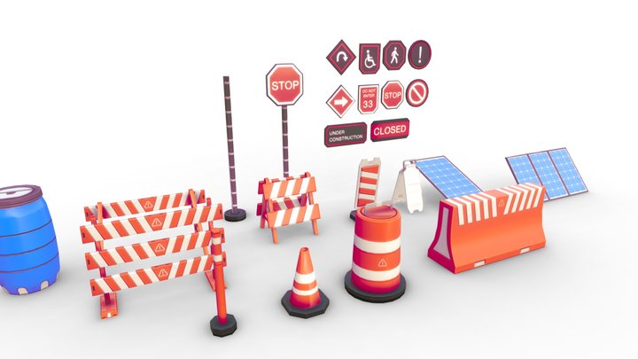 Signs & Barricades Props 3D Model