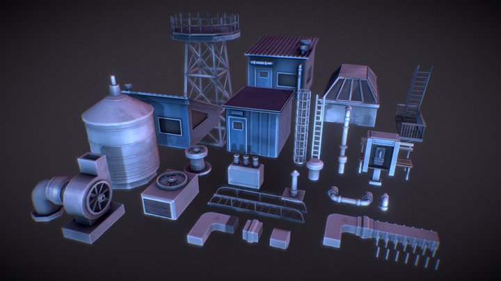 Stylised Low Poly - City Rooftop Assets Pack 3D Model