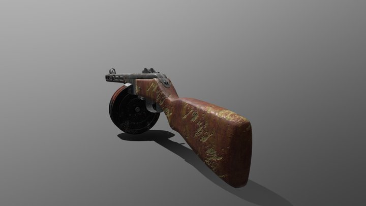 Old rusty Soviet submachine gun PPSH_41 3D Model