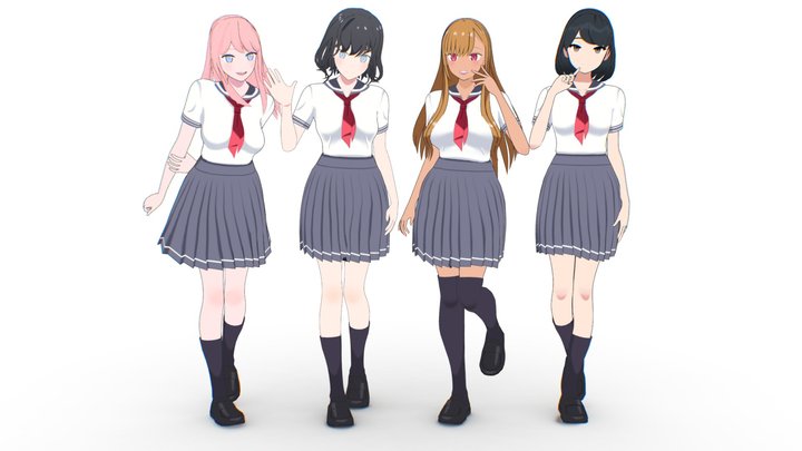 Anime - Student girls 3D Collection 3D Model