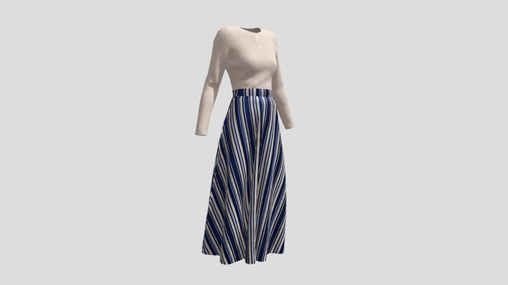 Beige and navy striped skirt 3D Model