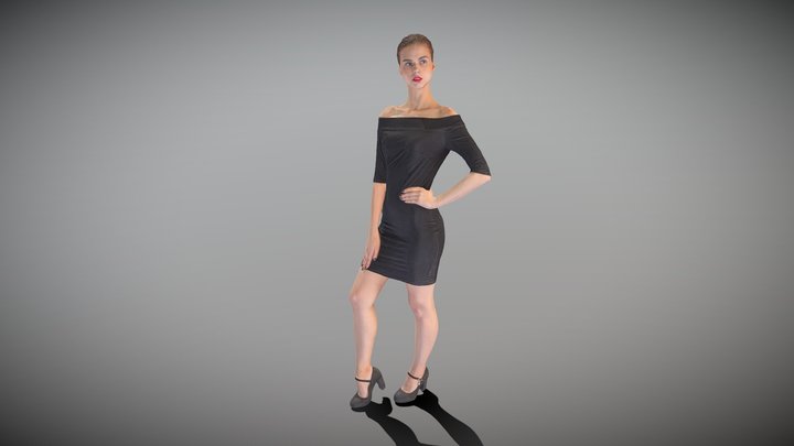 Charming woman in black dress 149 3D Model