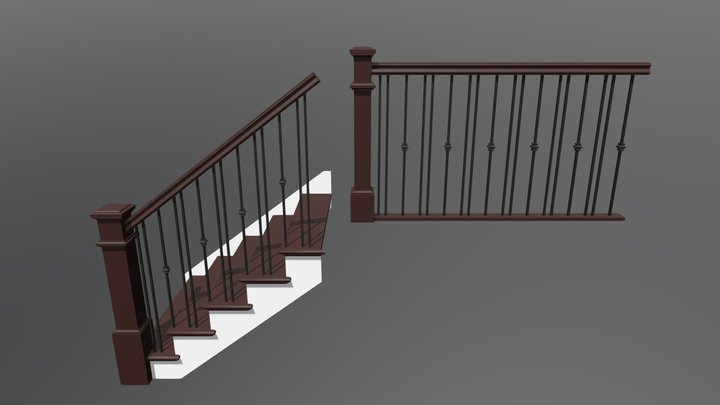 F7 and F5 newels, iron balusters 48159 D 3D Model