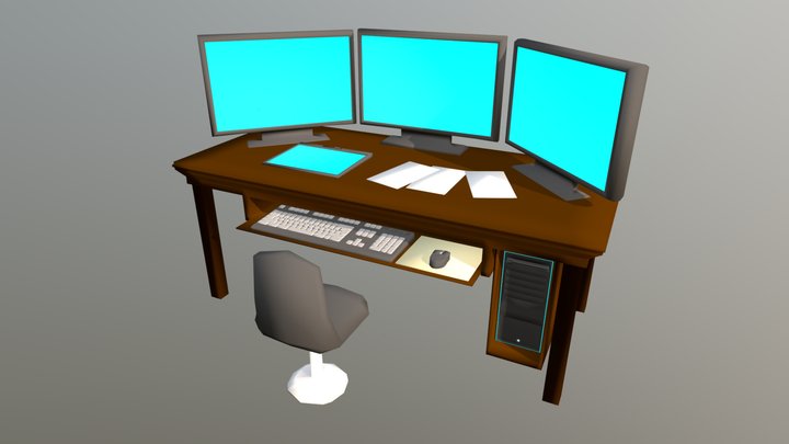 Desk and Computer 3D Model
