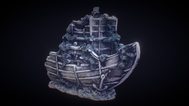 Fish tank sunken pirate ship 3D Model