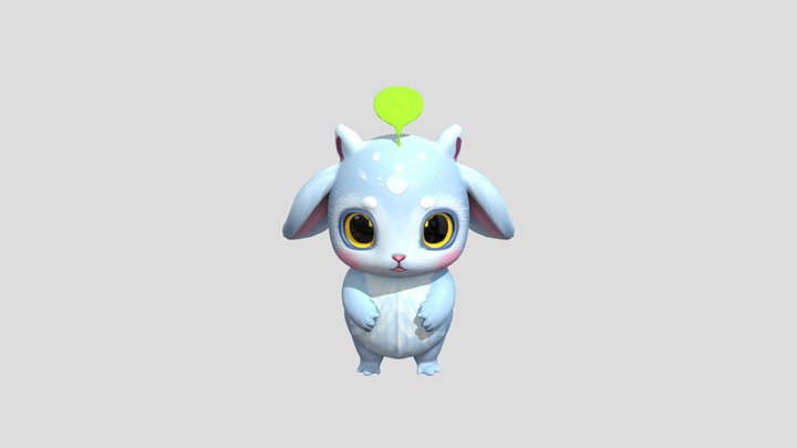 cute furry creature with leaf on head 3D Model