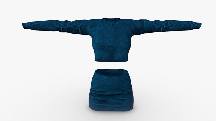 Blue Stylized skirt and top 3D Model