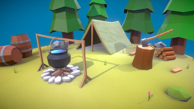 Low poly camp 3D Model
