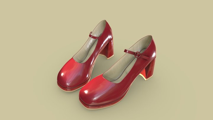 Mary Jane High heel Shoes 3D Model