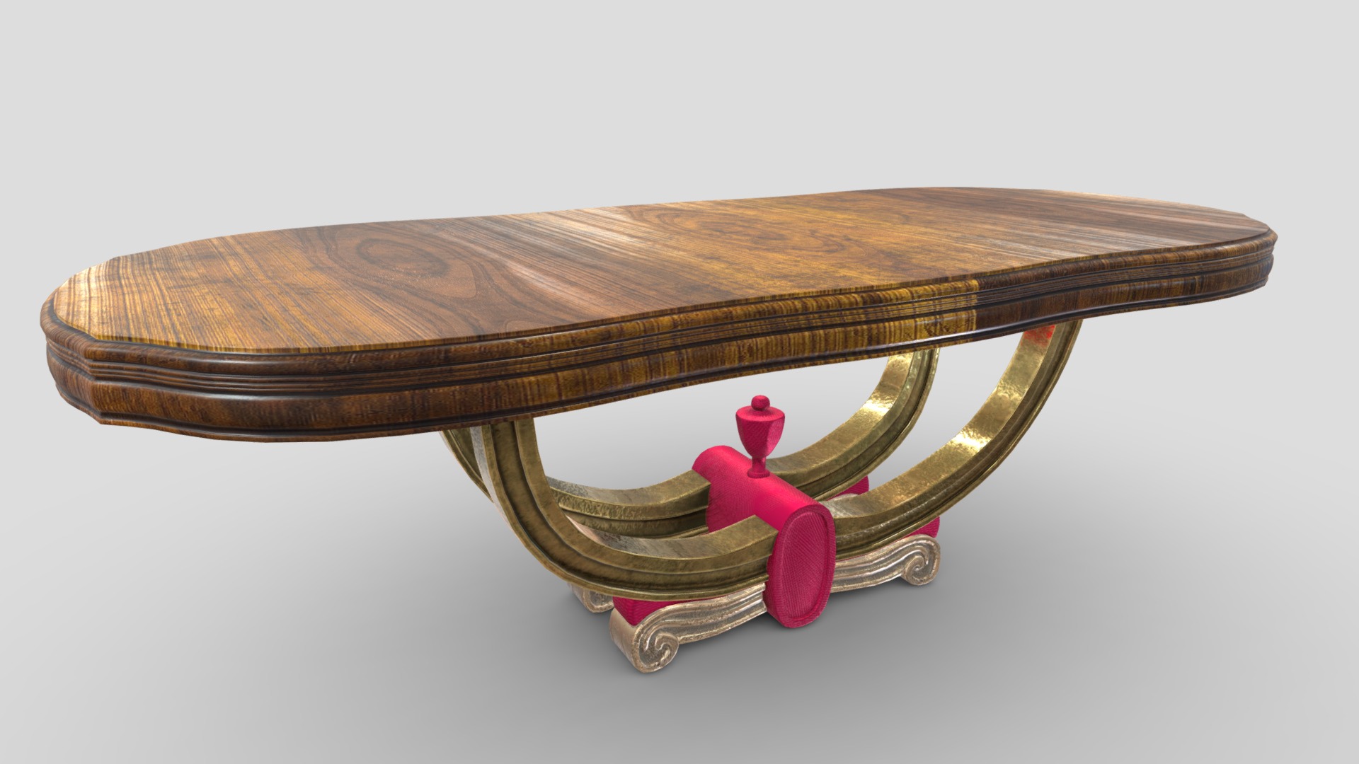 3D model Antique Dining Table – Wood And Gold 50 - This is a 3D model of the Antique Dining Table - Wood And Gold 50. The 3D model is about a wooden box with a person inside.